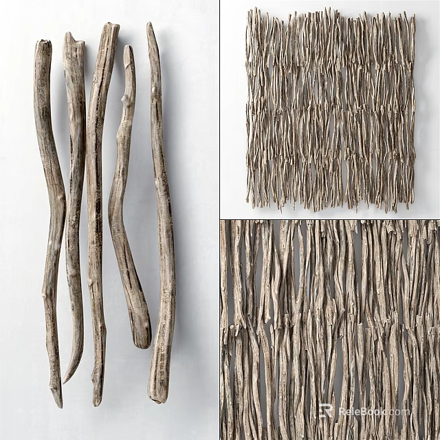 Natural Rustic Wall Decor With Hanging Driftwood Branches For Home Decoration 3d model 