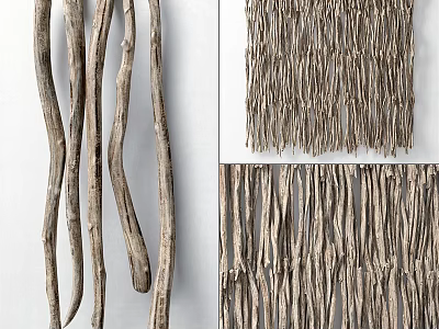 Natural Rustic Wall Decor With Hanging Driftwood Branches For Home Decoration 3d model