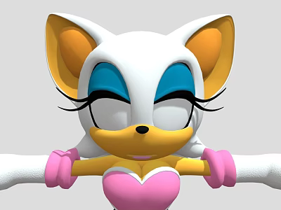 White Fur Cat Game Character With Yellow Ears Blue Eyes Pink Gloves And Heart 3d model