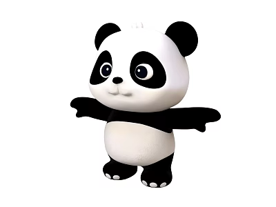 Cute Black And White Cartoon Panda Character With Open Arms 3d model