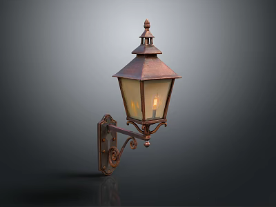 Copper Wall Lamp With Decorative Metal Bracket And Square Illuminated Lampshade 3d model