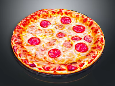 Delicious Pepperoni Pizza With Melted Cheese Red Slices And Golden Crust On Black Plate 3d model