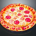 Delicious Pepperoni Pizza With Melted Cheese Red Slices And Golden Crust On Black Plate