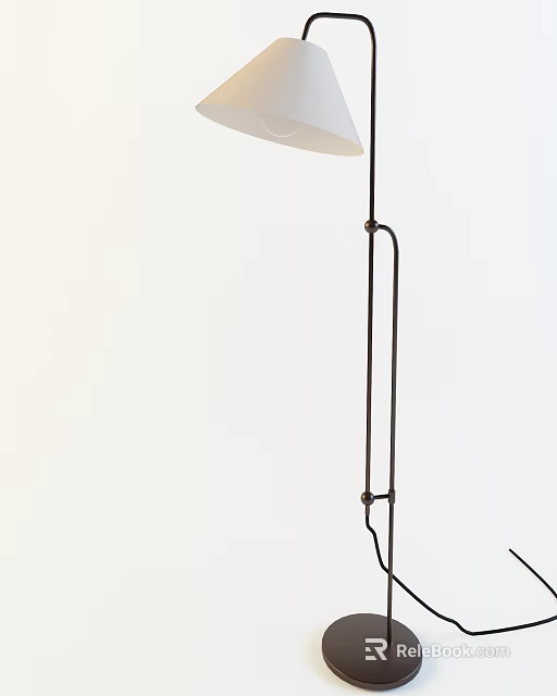 Modern Floor Lamp With Sleek Black Metal Stand And White Shade For Home Interior Design 3d model 
