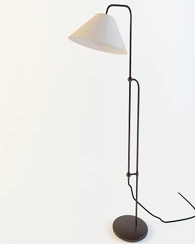Modern Floor Lamp With Sleek Black Metal Stand And White Shade For Home Interior Design 3d model