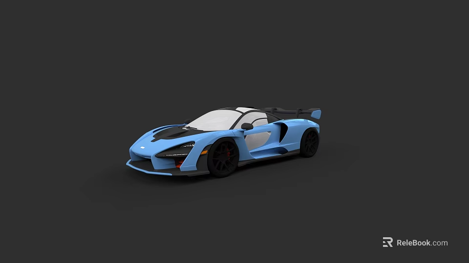 Blue Sports Car With Modern Sleek Body Rear Wing And Black Alloy Wheels 3d model 