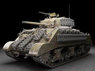 Detailed Military Tank with Cannon Tracks and Turret Equipment in Vintage Style 3d model