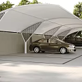 Modern White Carport Canopy Covering Parked Cars with Surrounding Green Trees
