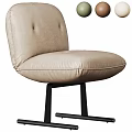 Brown Leather Dining Chair With Button Tufted Backrest And Black Metal Base