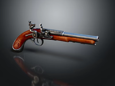 Vintage Pistol with Wooden Grip Engraved Metal Barrel and Classic Design Details 3d model