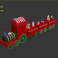 Red Christmas Train With Green Wheels And Carriages Decorated With Snowmen Gifts