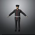 Male Character in Dark Uniform With Red Accents White Belt Gloves and Cap Standing Pose