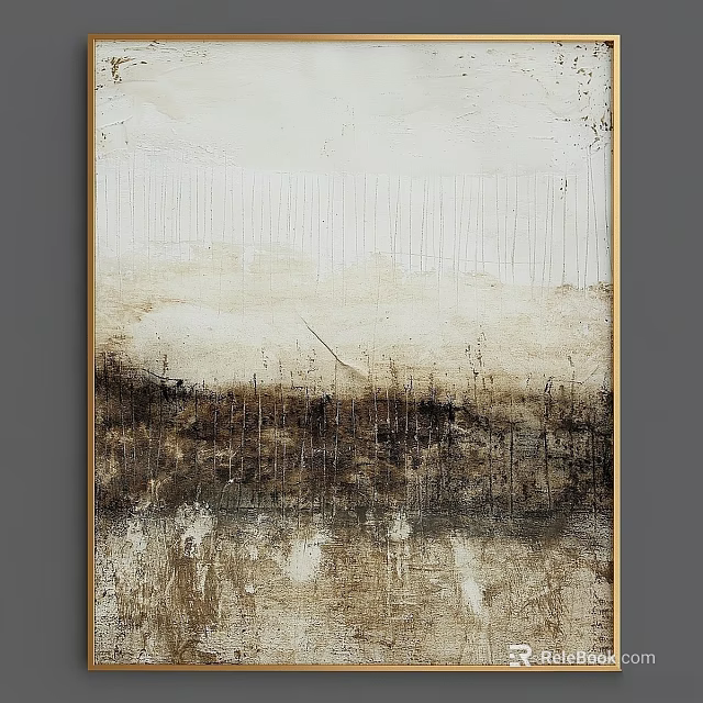 Abstract Painting With Neutral Tones Vertical Lines And Textured Layers In Frame 3d model 