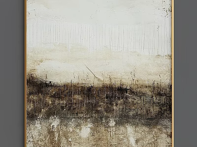 Abstract Painting With Neutral Tones Vertical Lines And Textured Layers In Frame 3d model