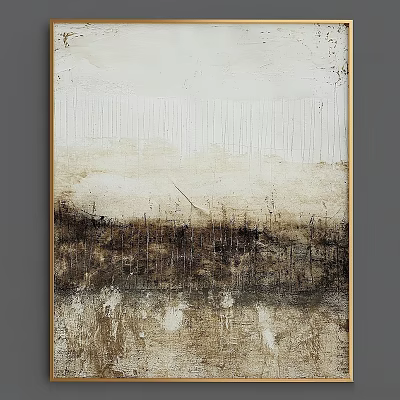 Abstract Painting With Neutral Tones Vertical Lines And Textured Layers In Frame 3d model