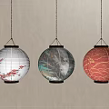 Hanging Traditional Chinese Lanterns With Plum Blossom Landscape And Wave Patterns