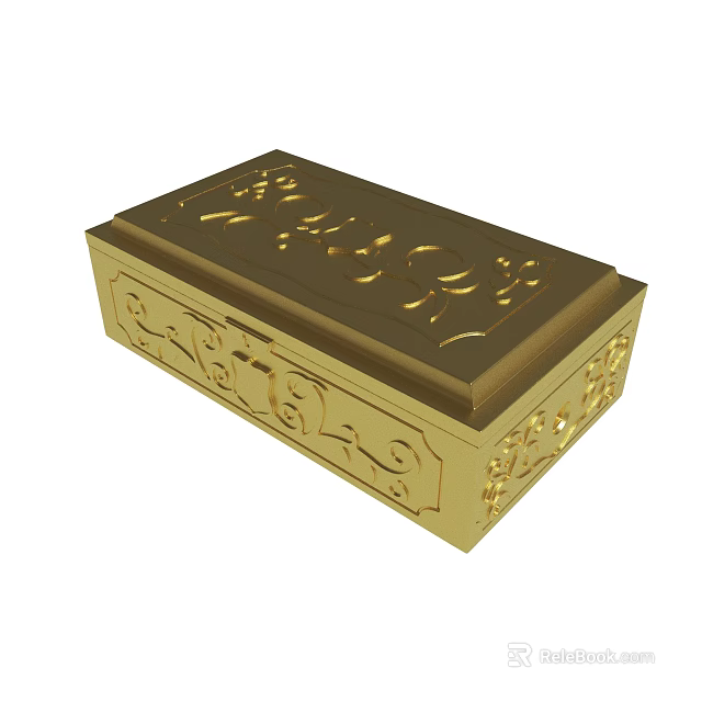 Golden Decorative Box With Intricate Carved Patterns And Ornate Details 3d model 