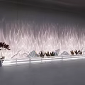 Modern Decorative Lights On Wavy Wall Interior With Green Plants And Soft Glow