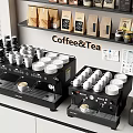 Modern Kitchen Appliances With Coffee Machines Cups Coffee Bean Bags And Tea Items On Counter
