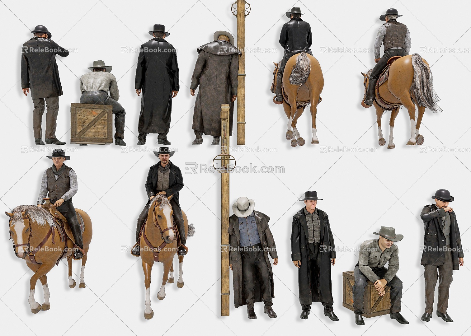 Modern West Denim Horse Riding Figure Combination Wild West Crowd Denim Figure Horse West Denim American Denim Figure Combination model