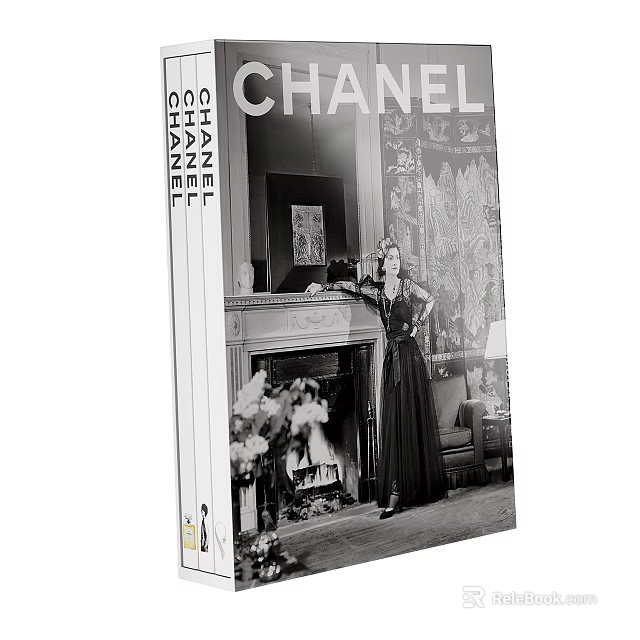 Chanel Magazine Vintage Cover Featuring Woman In Long Dress By Fireplace With Floral Decor 3d model 