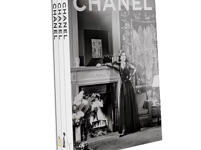 Chanel Magazine Vintage Cover Featuring Woman In Long Dress By Fireplace With Floral Decor 3d model