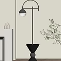 Modern Floor Lamp With Metal Stand Spherical Shade And Conical Base In Light Colored Room