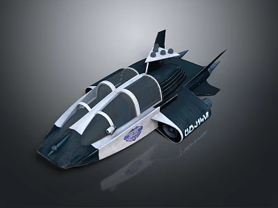Futuristic Black And White Aircraft With Transparent Cockpit Emblem And Streamlined Design 3d model
