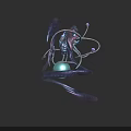 Fantasy Character And Alien Creature With Twisted Tentacles Around Green Sphere And Intricate Bioluminescent Features