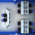 Professional Monitoring Room With Multiple Display Screens Workstations And Office Chairs