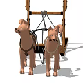 Realistic 3D Model Of Wooden Sleigh With Two Harnessed Dogs Design