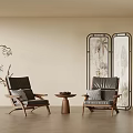Middle-ancient style leisure chair side several combination screen partition potted books 3d model