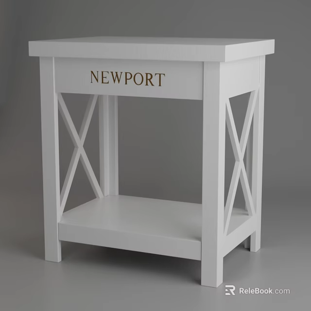 Newport White Side Table With X Shaped Panels And Lower Shelf 3d model 