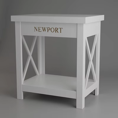 Newport White Side Table With X Shaped Panels And Lower Shelf 3d model