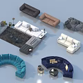 Modern Sofa Coffee Table Combination With Various Colors Curved And L Shaped Styles 3d model