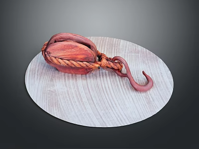 Red Braided Decorative Hook Placed On Circular Wooden Tray With Dark Background 3d model