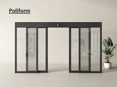 Poliform Sleek Glass Sliding Door With Black Frame And Potted Plant In Modern Interior 3d model