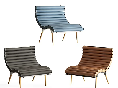Modern Colorful Lounge Chair With Striped Design And Golden Metal Legs 3d model