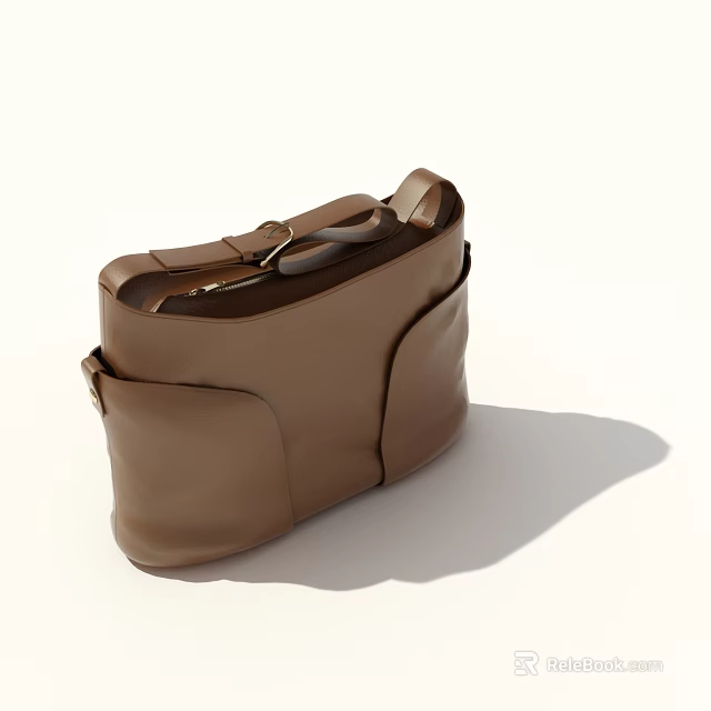 Brown Leather Shoulder Bag With Multiple Pockets Adjustable Strap Practical Design 3d model 