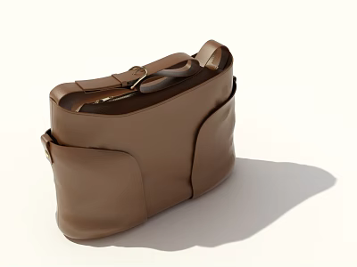 Brown Leather Shoulder Bag With Multiple Pockets Adjustable Strap Practical Design 3d model