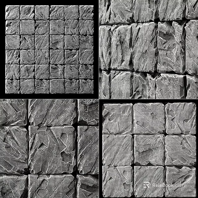 Stone Texture Background Wall With Various Square Pattern And Textured Tiles 3d model