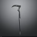 Mythical Metal Scythe Weapon With Curved Blade And Decorative Long Handle
