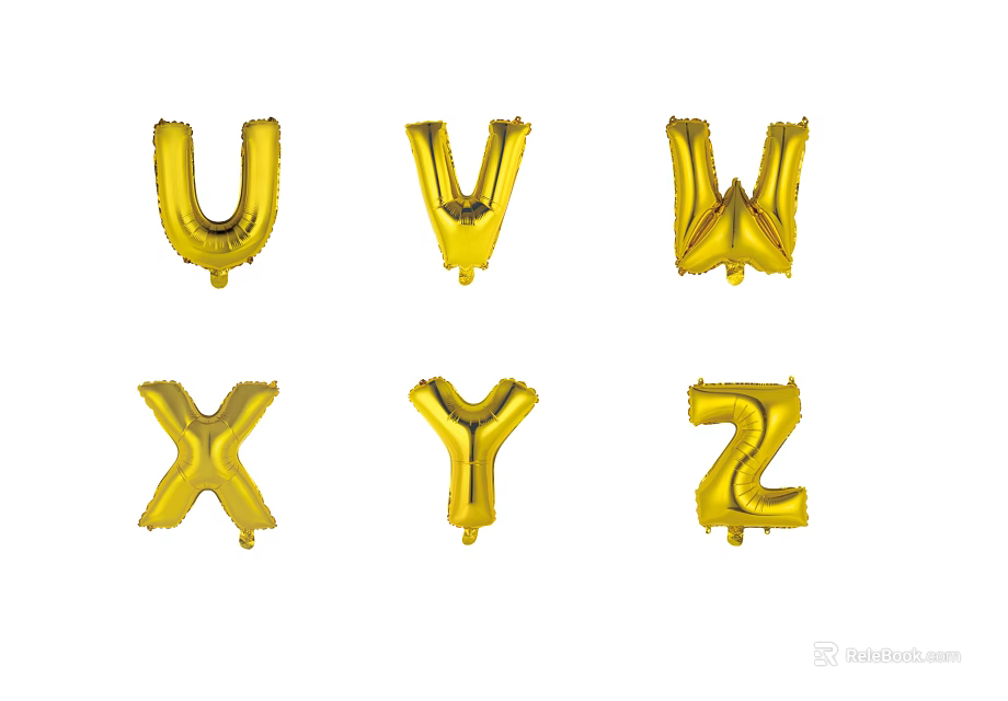 Golden Alphabet Letter Balloons U to Z for Party Decorations and Celebrations 3d model 