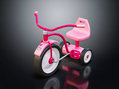 Pink Kids Tricycle Toy With Comfortable Seat And Black Wheels 3d model