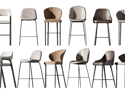 Modern Bar Stools With Various Designs Wooden Accents And Metal Frame Structures 3d model