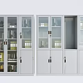 Modern White Bookcase With Glass Doors And Multiple Cabinets For Books And Decorative Items
