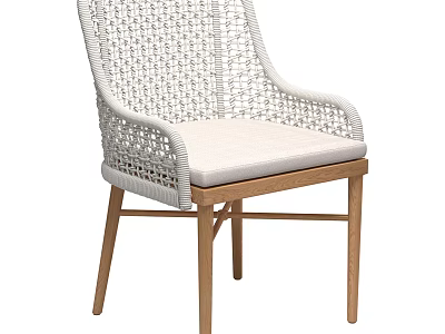 Modern Wicker Armchair With Light Colored Seat Cushion And Wooden Legs 3d model