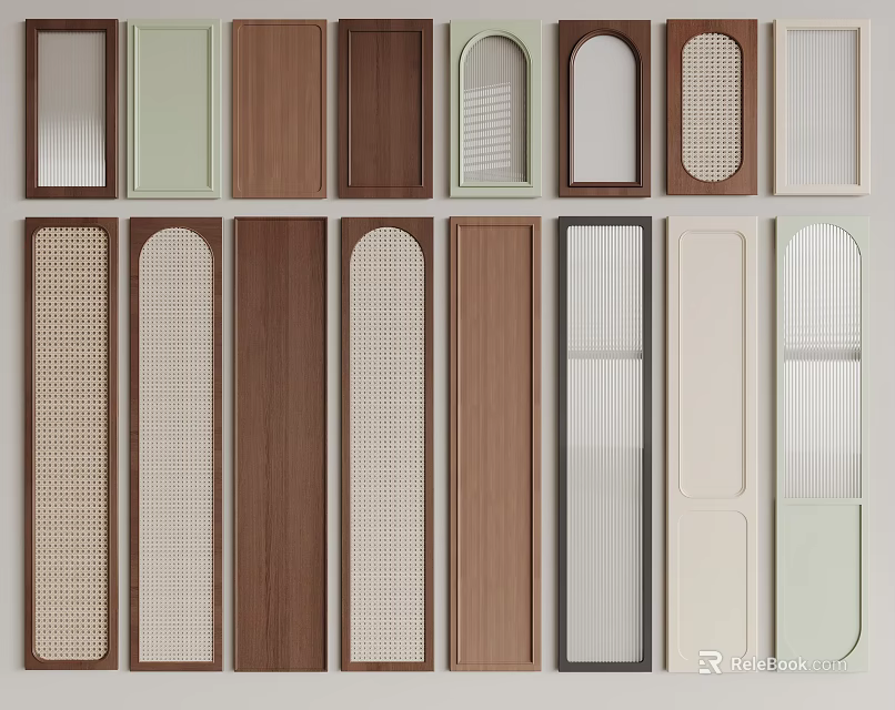 Various Stylish Wardrobe Doors With Wooden Panels Glass Inserts And Arched Tops 3d model 