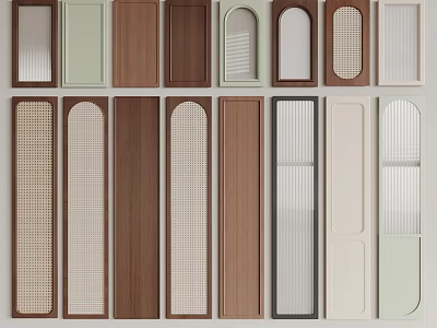 Various Stylish Wardrobe Doors With Wooden Panels Glass Inserts And Arched Tops 3d model