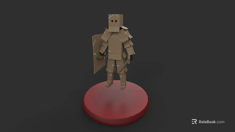Cardboard Knight Game Character With Shield Standing on Red Base 3d model 